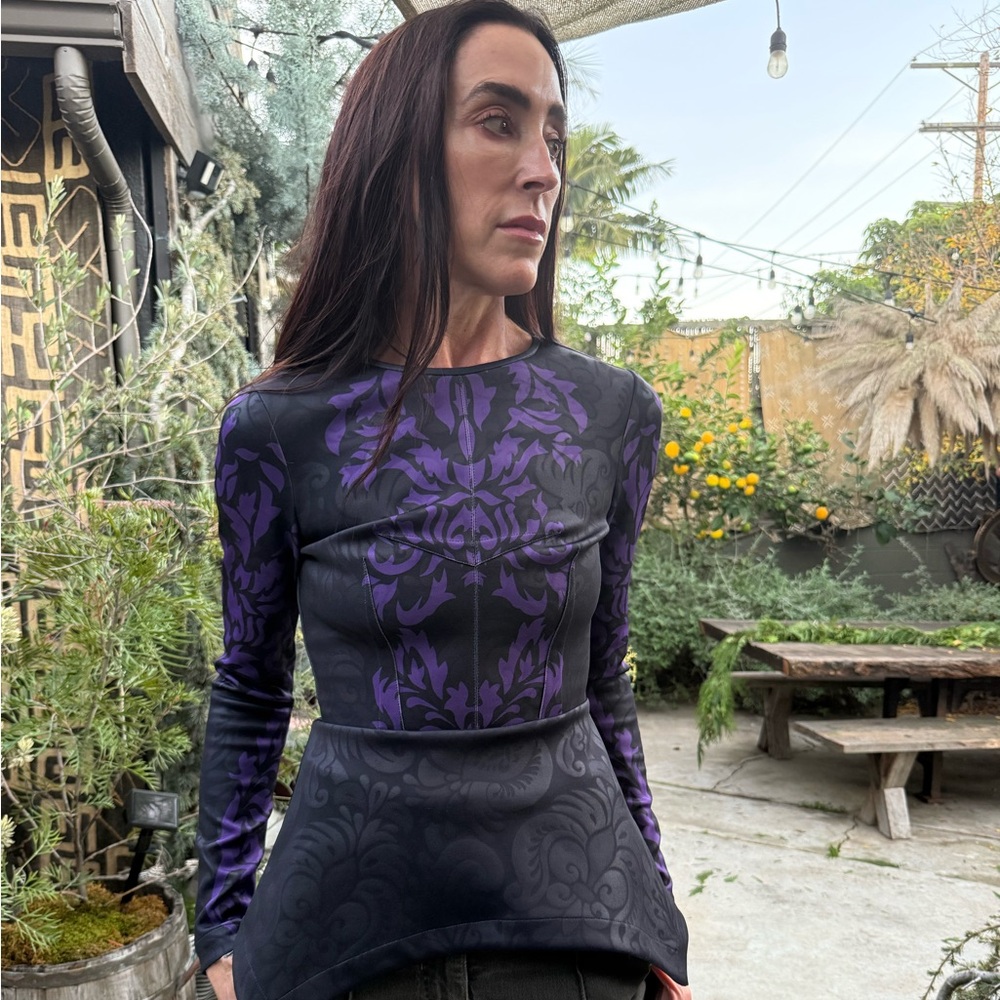 Yigal Azrouël Black & Purple Sculptural Long Sleeve Top